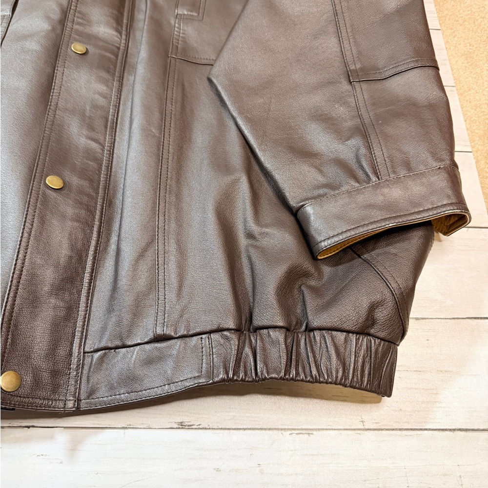 Harbor Bay Brown Genuine Leather Jacket Mens 2XLT Tall Plaid Lined Full Zip Coat - Picture 3 of 10